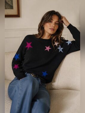 Rails Presley Star Print Sweater Black Cosmo wWool Cashmere Knit Pullover Y2K XS